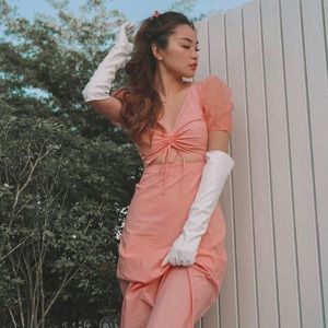 Urban outfitters organza puff sleeve peach dress